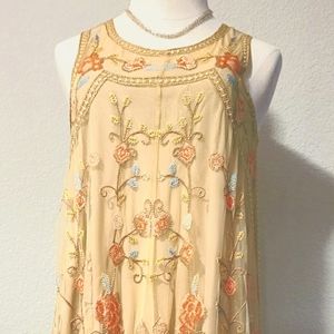 Tolani Collection Stunning Champagne Sleeveless Embroidered Mesh Midi Dress